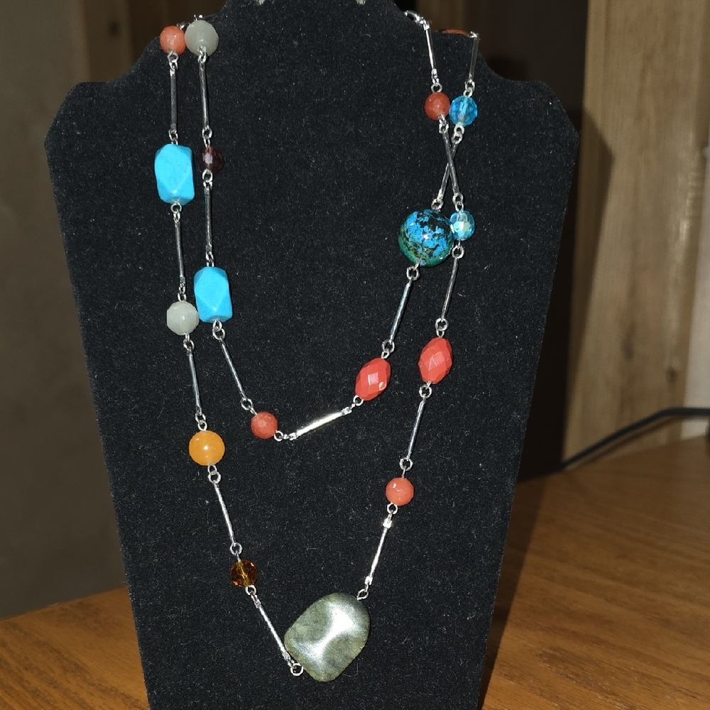 Multicolor Stone and Faceted Beaded Necklace